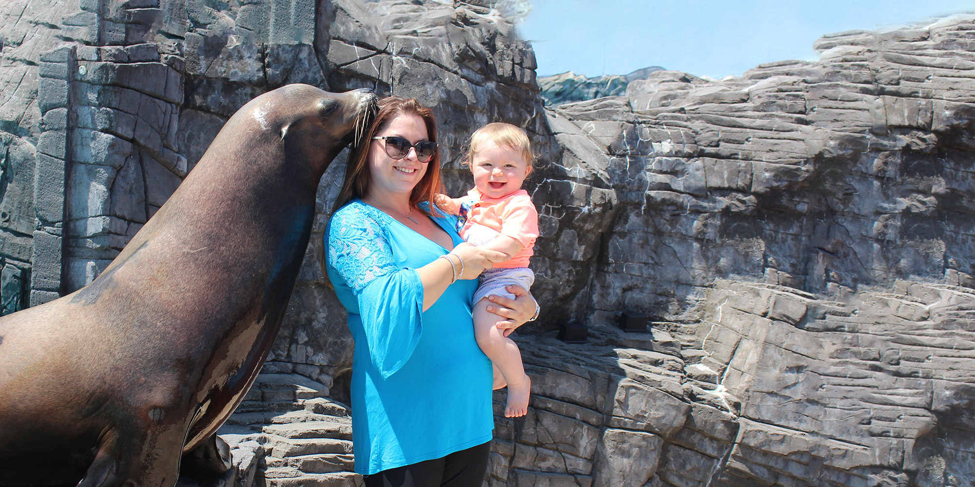Woman and duaghter doing a "Sea Lion Selfie" at LIA